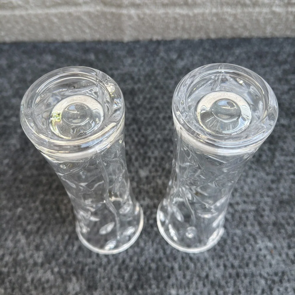 RCR Oneida Crystal Laurus Bud Vase Set of 2 Lead Crystal Made in Italy 7 inch